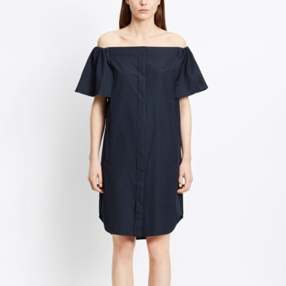 Vince Navy Cotton Off-the-Shoulder Dress